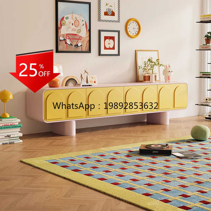 

LYY Solid Wood TV Cabinet French Cream Style TV Stand Living Room Home Use Arched Floor Storage Cabinet