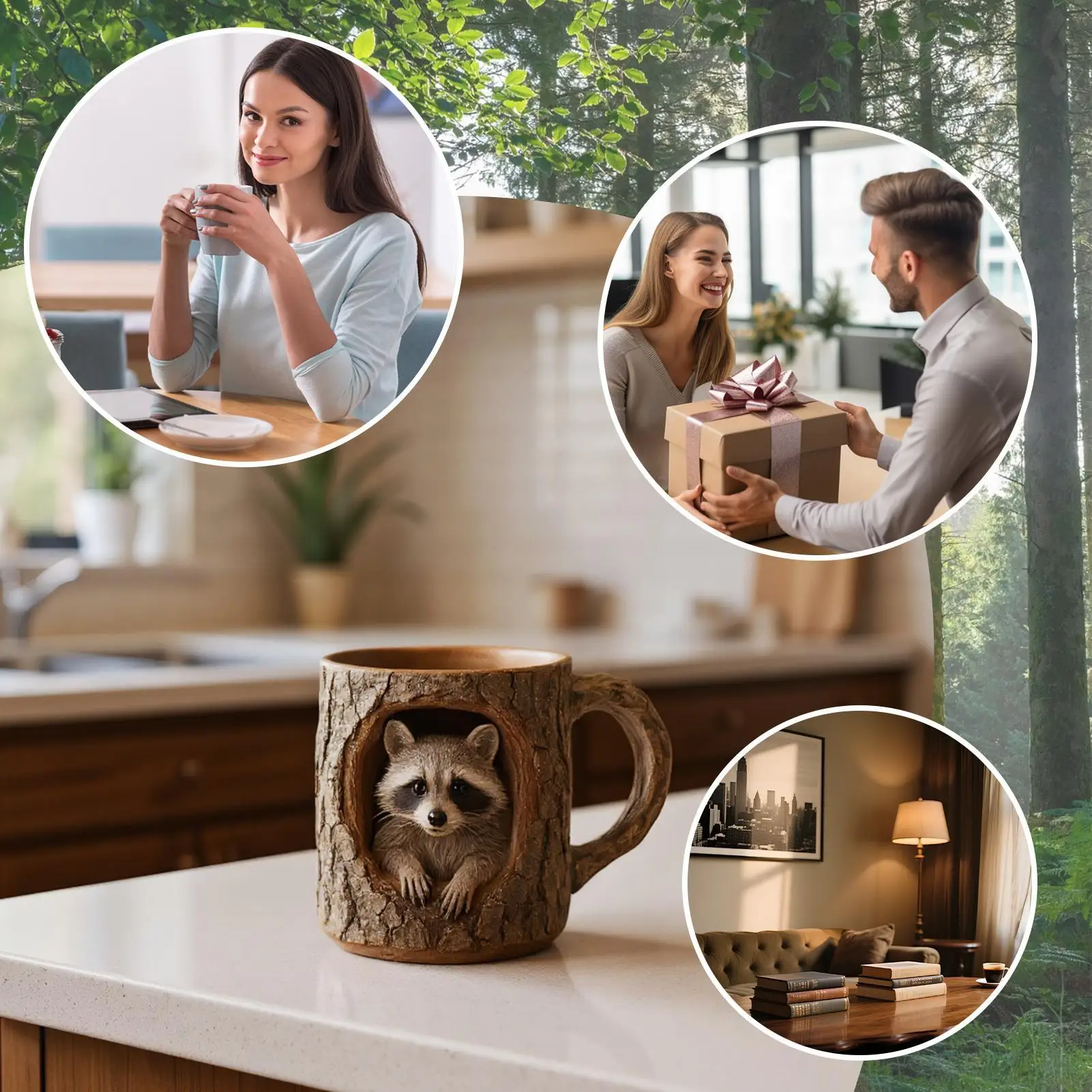

3D Cup 11 Oz Tree Hole Animal Drinking Mug Reusable Drink Cups For Morning Routine Personal Collection Men Women Work Relaxing