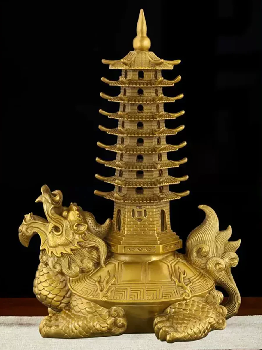 Wholesale Brass Dragon Turtle Pagoda Statue， Feng Shui Longgui Ornament for Home Living Room Decor， Shop Business Opening Lucky