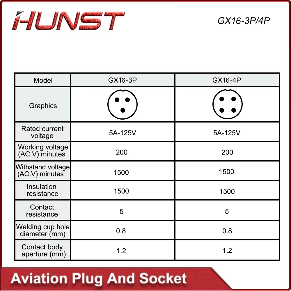 HUNST GX16-3P/GX16-4P Aviation Plug Connector Metal Butt Plug Suitable For Foot Pedals And Swivel Joints