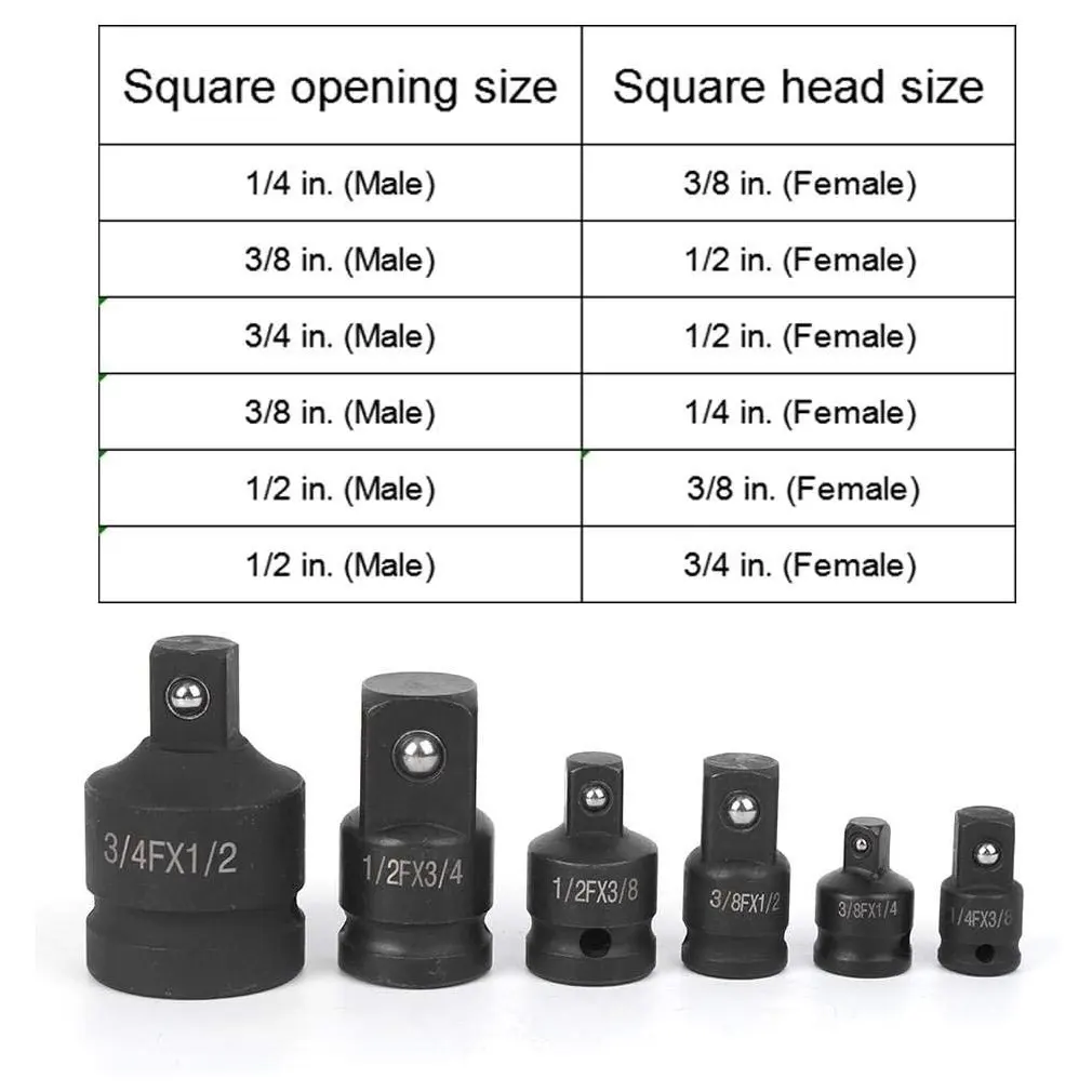 6Pcs Impact Adapter Reducer Set Socket Convertor Adapter 1/4inch 3/8inch 1/2inch 3/4inch for Impact Driver Conversions with Box