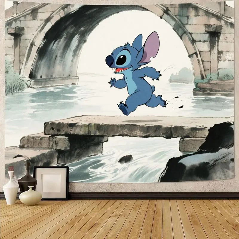 

1 шт. Disney Stitch мультяшный гобелен милый синий инопланетянин настенное искусство спальня декор для гостиной забавный подарок для фанатов Лило и Стич