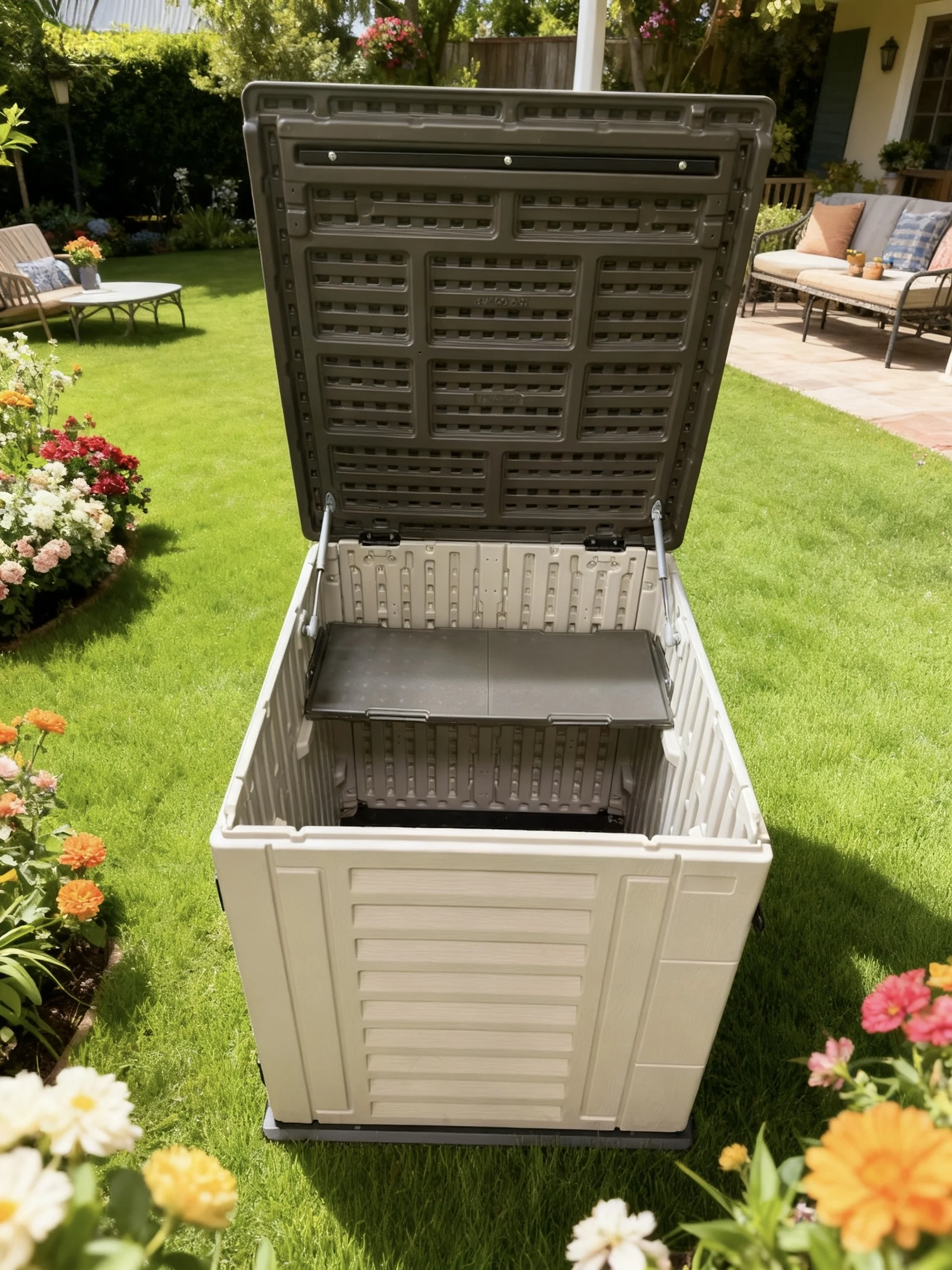 for-Hot-selling Waterproof Windproof Easily Assembled NEW HDPE Outdoor Garden Storage Cabinet with 60 Gallon Capacity@
