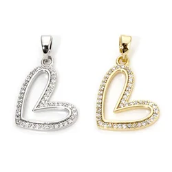 1pc Brass Charm Valentine's Day Multicolor Heart Micro Pave Clear Cubic Zirconia Pendant DIY Necklace Women Jewelry 24mm x 14mm