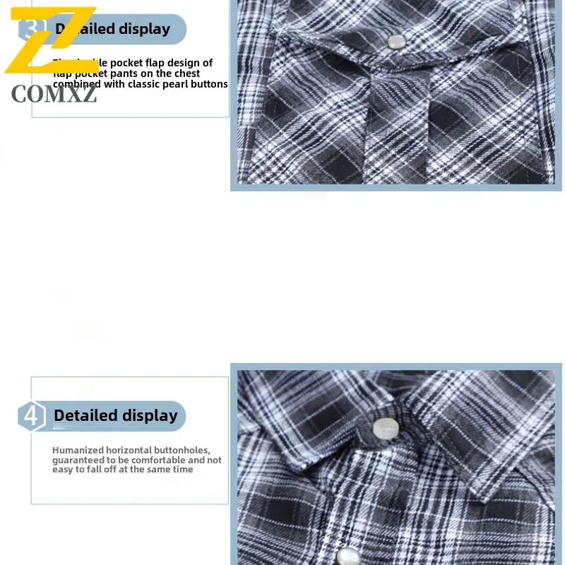 Fashion Jacket Men's Spring Autumn Casual Classic Plaid Button Long Sleeve Top Multi-pocket Business Casual Flannel Shirt Coat