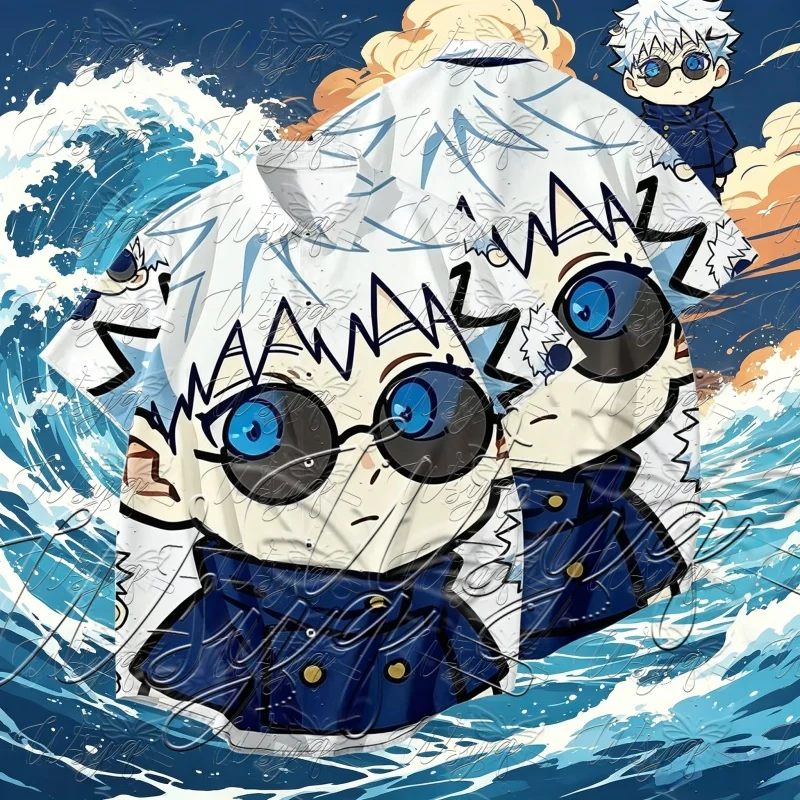 White Cute Chibi Ryomen Sukuna All Over Print Shirt Summer Beach Manga Style Casual Short Sleeve Shirts Unisex  Anime Blouse