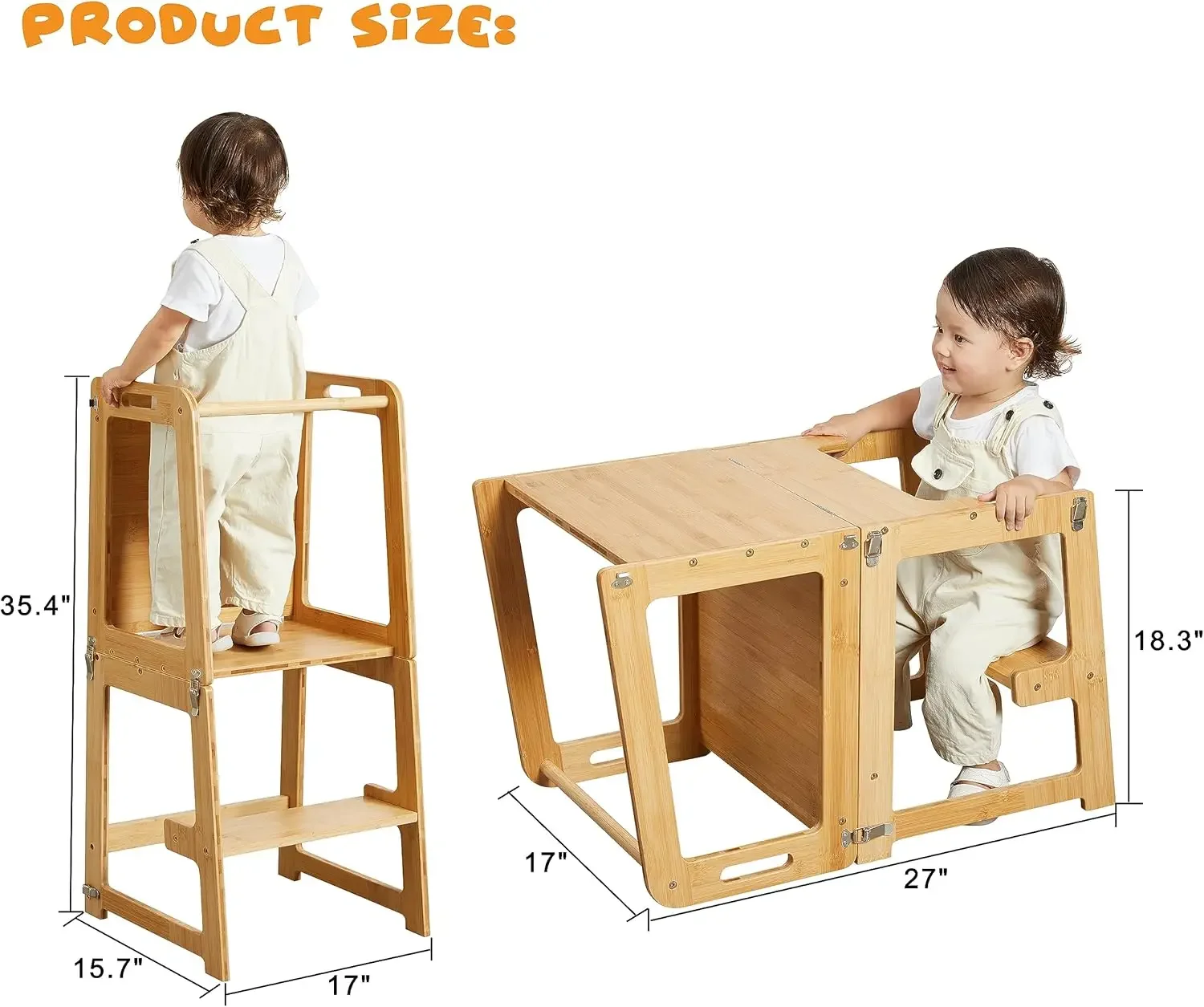 Tower for Toddlers and Kids 1-6 Years, Bamboo Kitchen Learning Helper Stool with Chalkboard, Desk Table, and Chair (Natural)