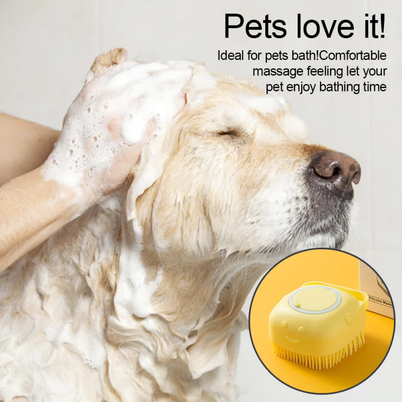 Bathroom Pet Bath Brush with Shampoo Box Soft Silicone Massage Bath Comb Puppy Kitten Cat Dog Grooming Shower Brush