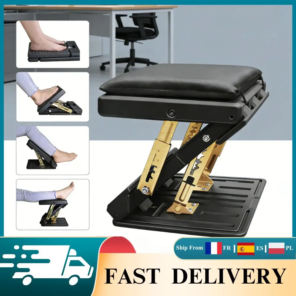 Repose-pieds réglable sous le bureau, 4 niveaux de hauteur, pliable, avec coussin, repose-pieds portable pour chaise de bureau, maison, voyage