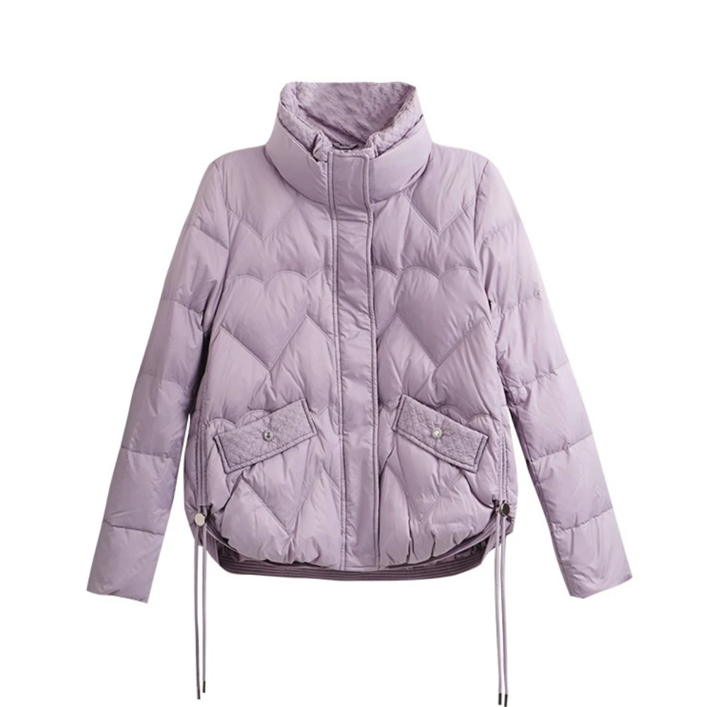 OLrain Woman Winter Down Jacket 2025 Draw String Zip Up Oversized Short Puffer Jacket Office Lady Stand Neck Coats G23DY88050