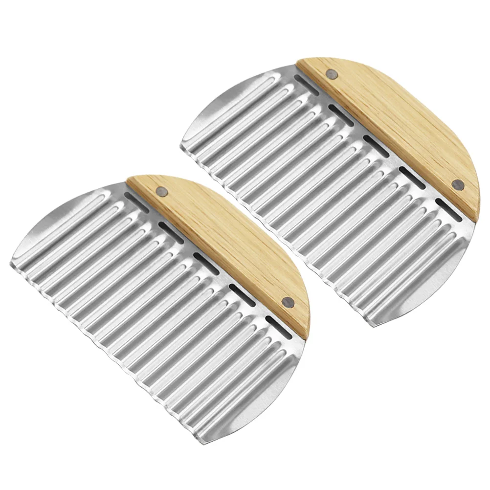 

2Pcs Potato Cutter Wave Slicer Stainless Steel Wood Handle Kitchen Crinkle Food Cutting Tool Wave Potato Cutter