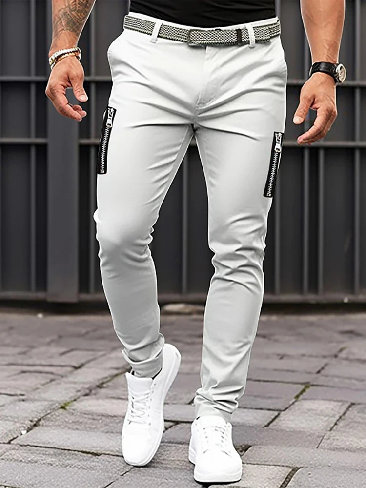 Pantalon cargo en coton pour hommes, pantalon de fitness, pantalon de course, pantalon d'entraînement, pantalon crayon à fermeture éclair, poche patchwork, pantalon slim, monochrome, loisirs, quatre saisons