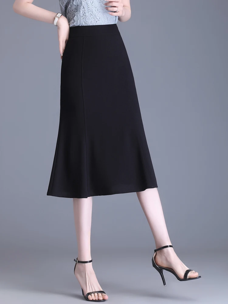 ZUZK Women Chiffon Fishtail Skirt New Spring Summer Soft High Waist Elegant Lady Skirt Expansion Droop Trumpet Skirt Jupe