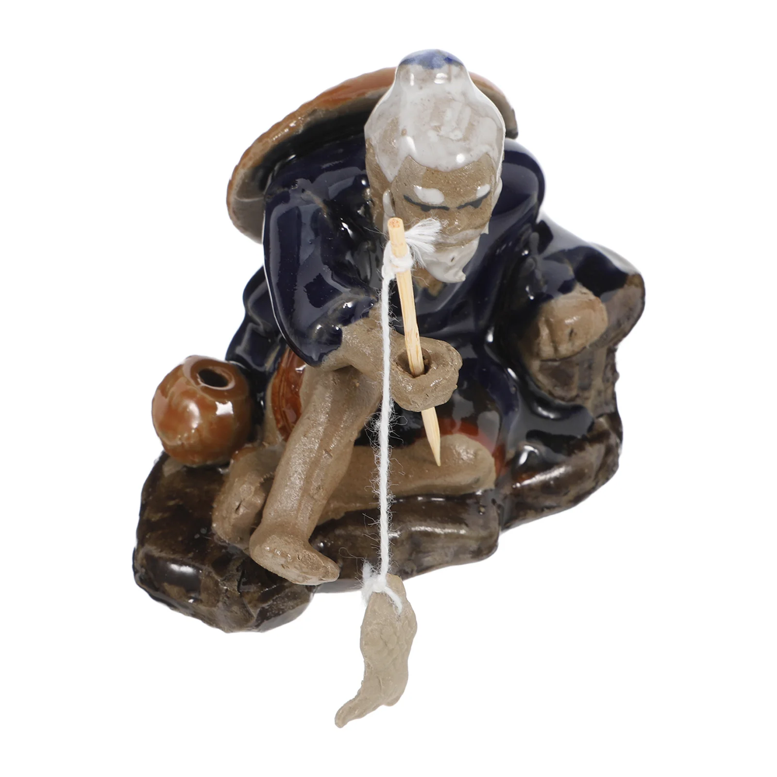 Ceramic Mini Fisherman Figurines Sitting Fishing Old Man Statue Asian Chinese Aquarium Decorations Zen Garden Fish Tank Micro