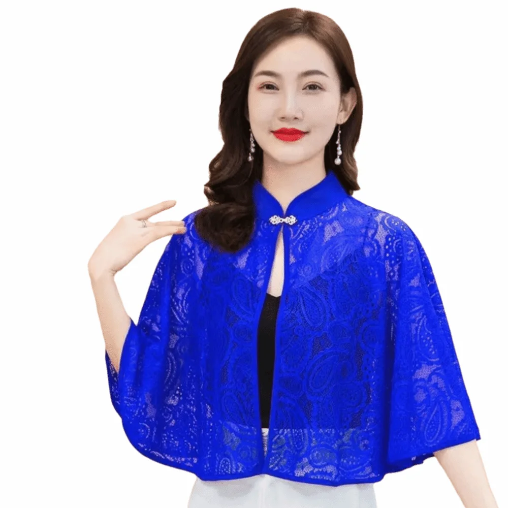 

Модная ретро шаль-хлопушка в стиле бохо, шикарная кружевная шаль с вышивкой, пончо, короткая накидка, разноцветный ажурный жилет, аксессуары для одежды