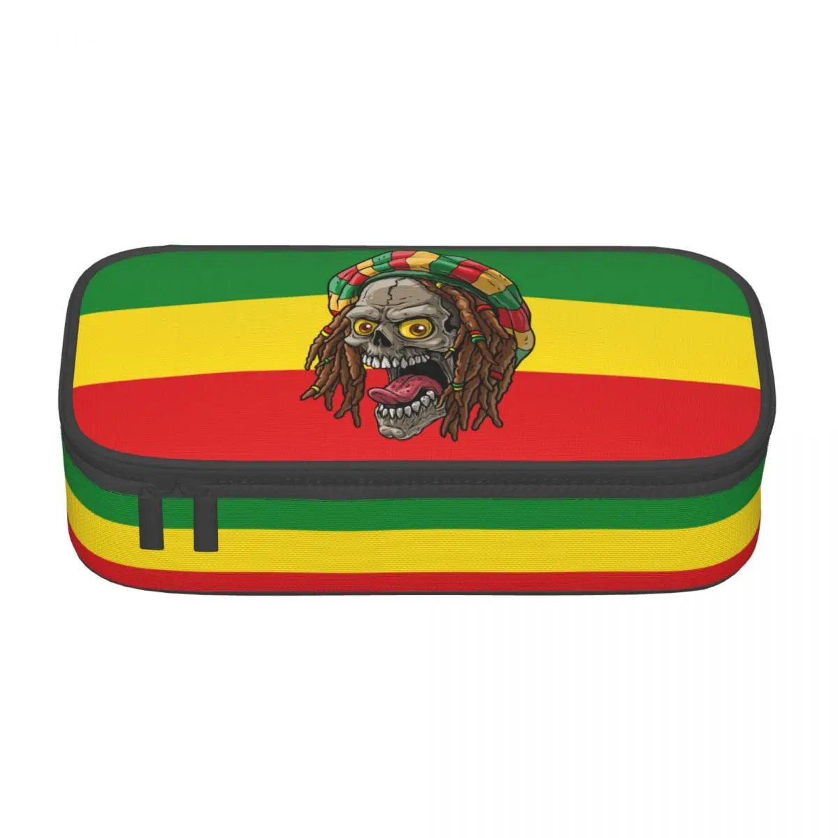 Customized Fashion Jamaica Rasta Skull Pencil Case for Boys Gilrs Large Storage Jamaican Pen Bag Box School Supplies