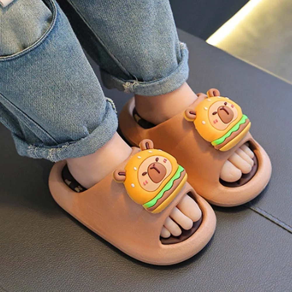Sandal Capybara Lucu PVC Kreatif Sandal Hewan Kartun Lembut Antiselip Sandal Kamar Mandi Anak-anak Dapat Diputar Ketahanan Anak Laki-laki