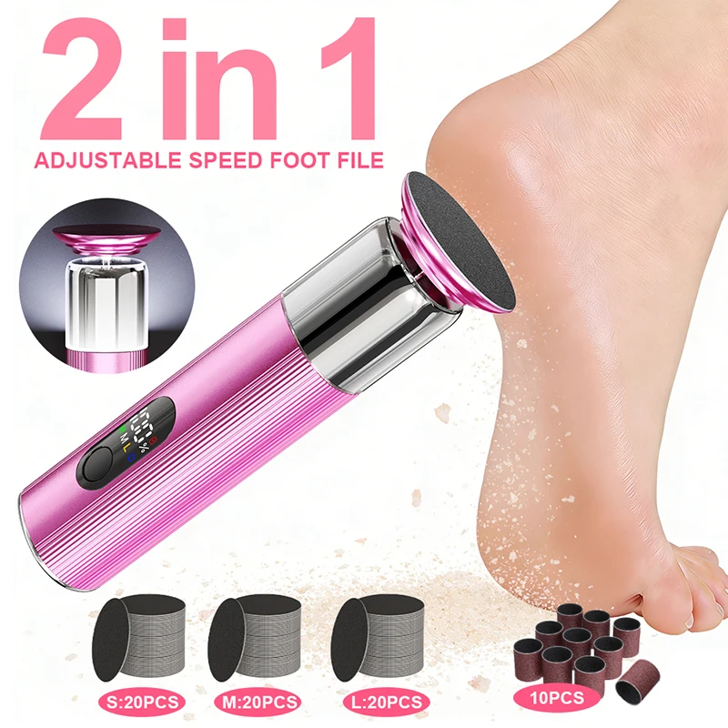 Electric Foot Callus Remover with Nail Grinder 2-in-1 With 30PCS Sandpaper Discs, Aluminum Alloy Foot File Callus Remover