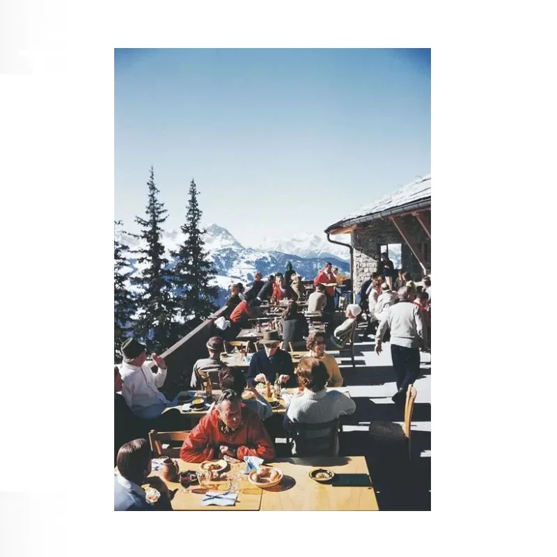 Slim Aarons, Dining In Gstaad, Switzerland, Print Art Canvas Poster,Living Room , Home Wall Decor Picture