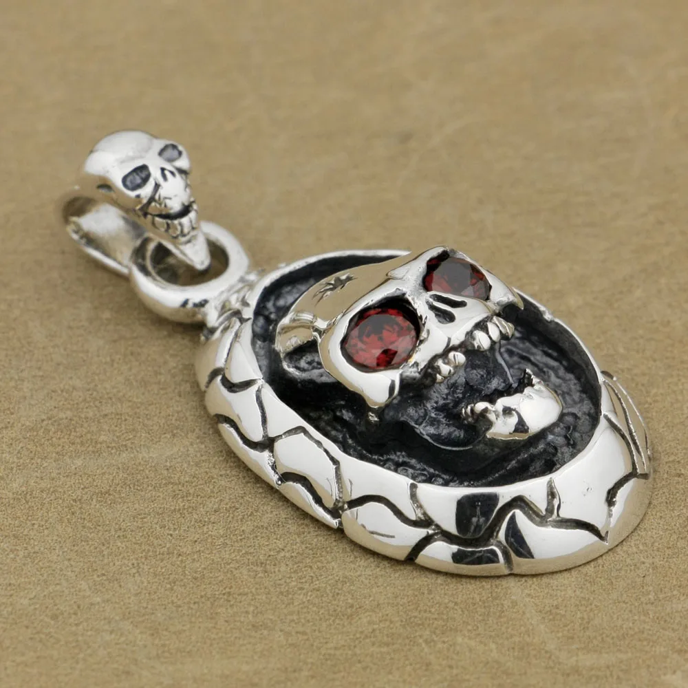 

Red CZ Eyes 925 Sterling Silver Skull Pendant Biker Punk Jewelry 9R005
