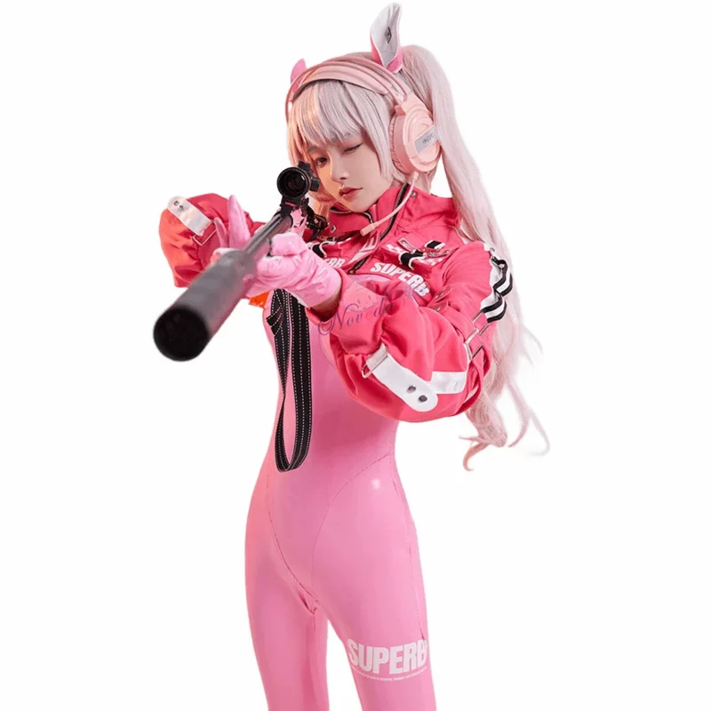 Anime Game Intérieur ke Alice Tambour Costume, Latex Catsuit Jumpsuit, Sexy Crop Top Jacket, Chaussures, Perruque Props Cosplay Costume, UY6736