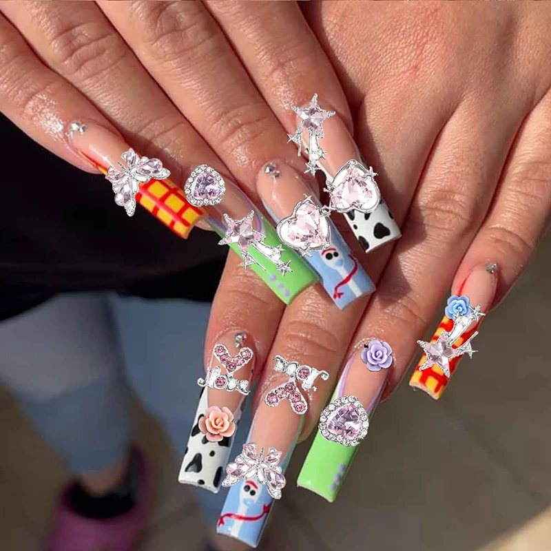 30 قطعة مسمار سحر المعادن كريستال الراين ثلاثية الأبعاد الحب فراشة نجوم الصليب تصميم الأظافر الحرف الفن زينة اكسسوارات