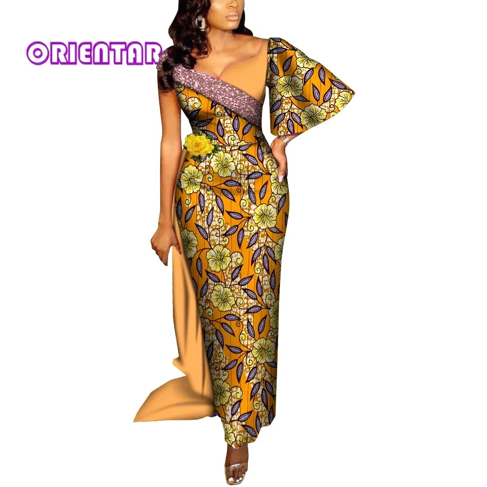 Fashion African Dresses for Women One Shoulder Bodycon Long Evening Dress Ankara African Print Party Dress WY6914