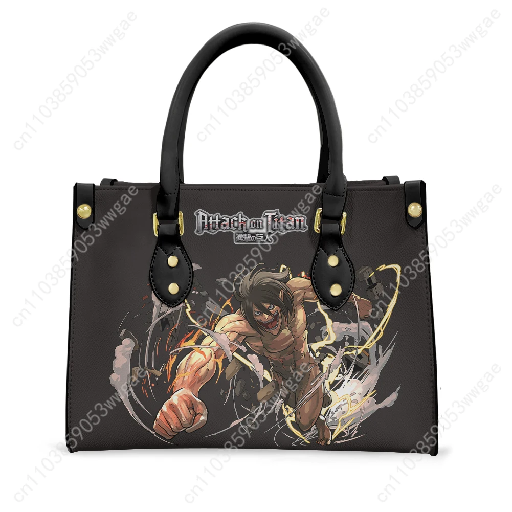 Attack On Titan Tote Bags Purse Womens Mens Personalized Text Image PU Leather Customized Handbags Commuter Shopping Gift Bags