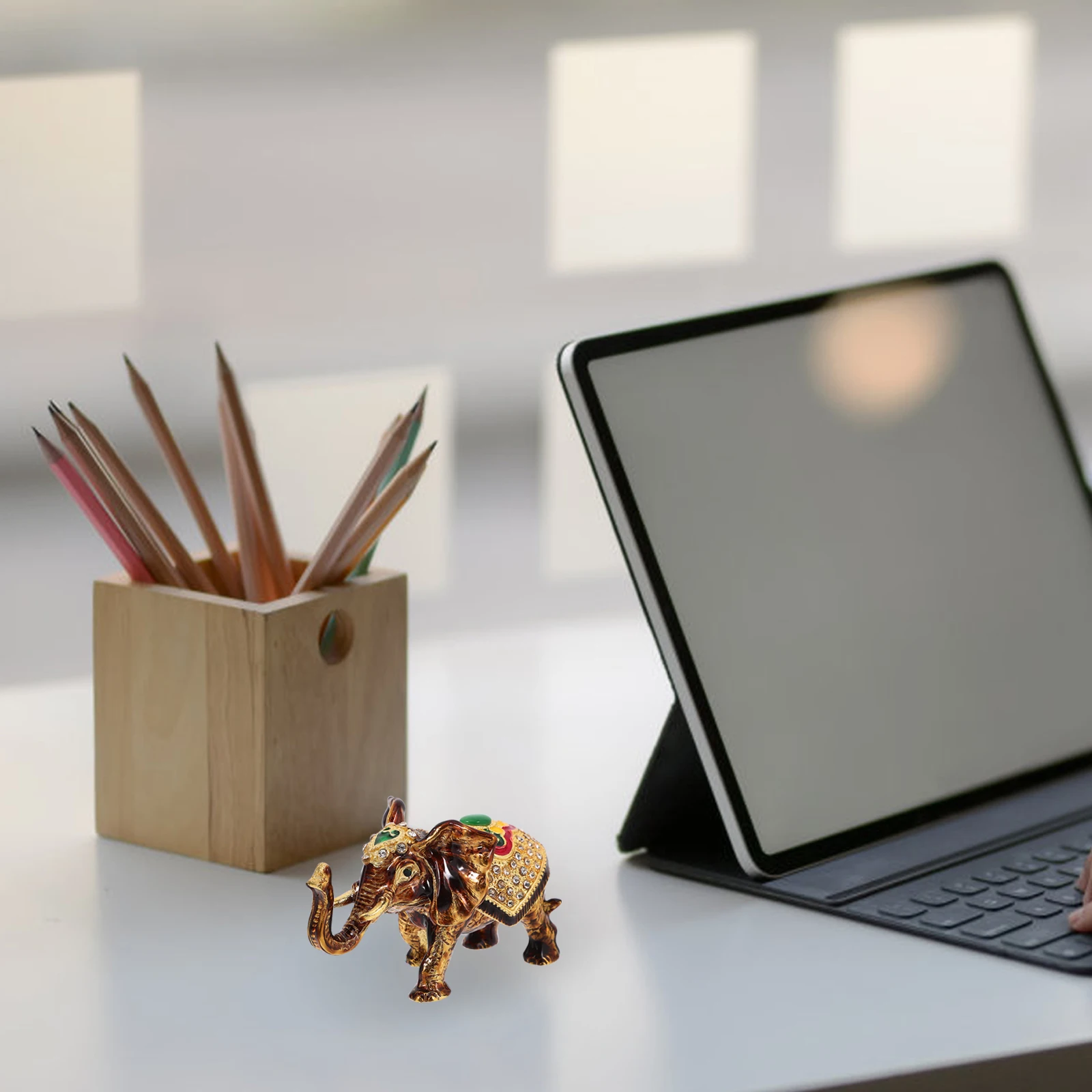 

Hinged Elephant Jewelry Box Hand Painted Enamel Finish with Rhinestones Animal Style Trinket Organizer for Bracelets Watches