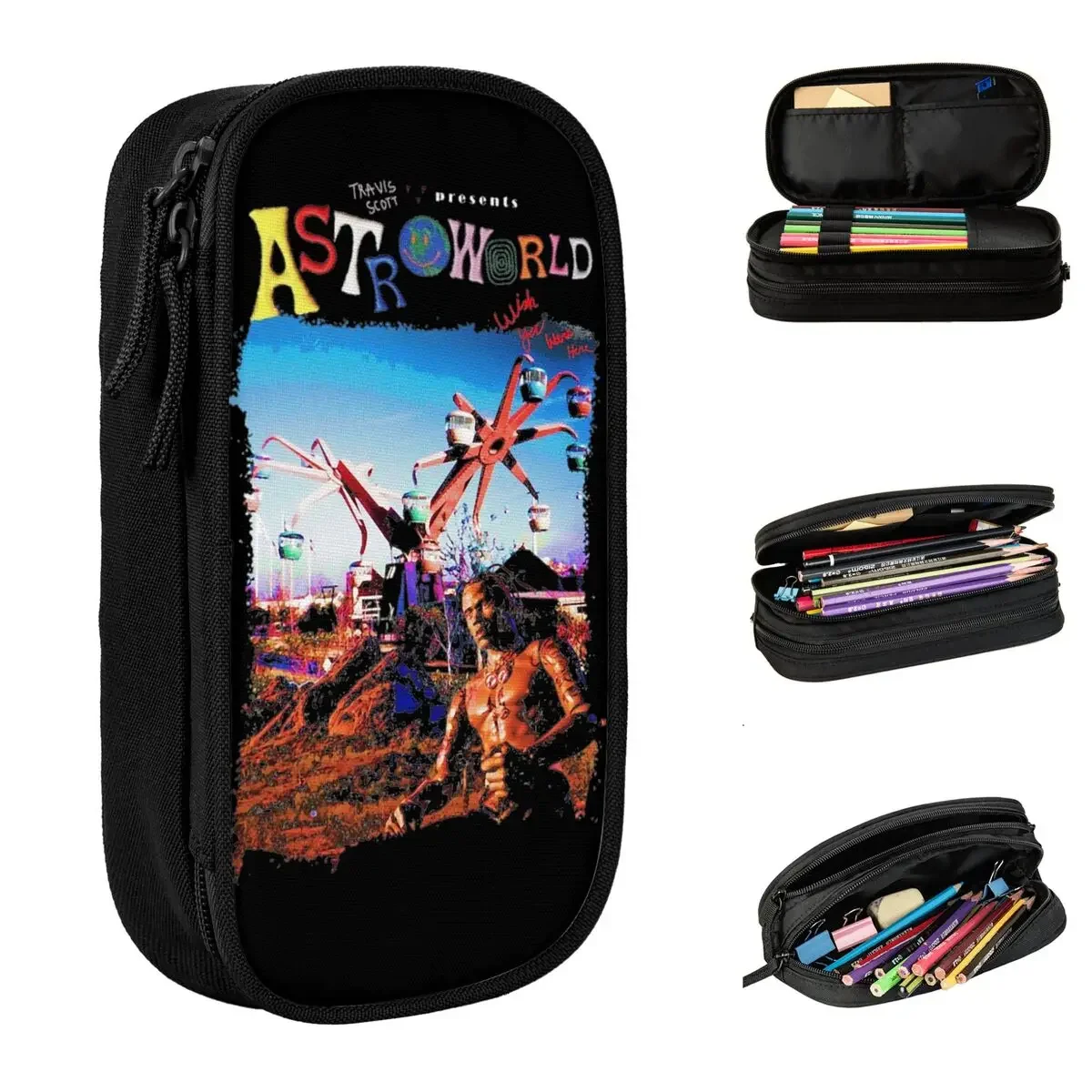 

Rapper Travis Album Scotts Pen Box Double Layer Large-capacity School Accessories Pencil Box Birthday Gift