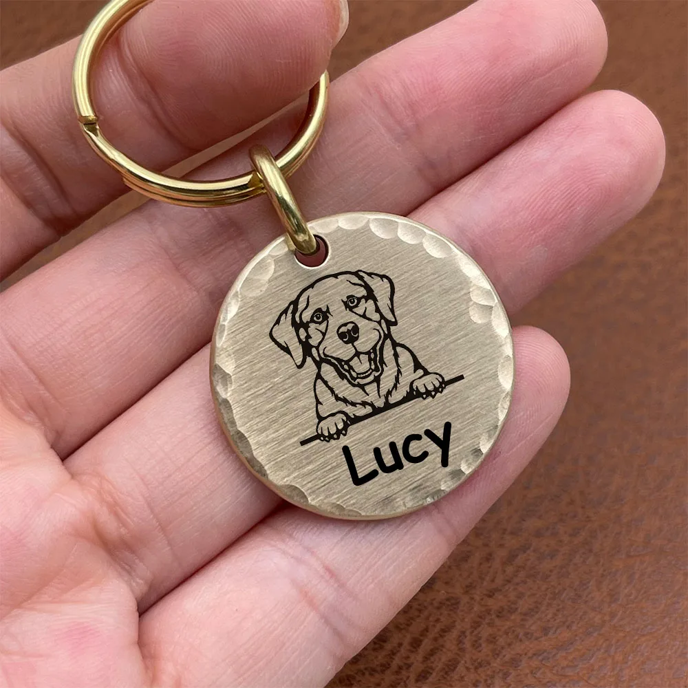 Brass Dogs Tag Personalized Pet ID Tags Engraving Puppy Anti-lost Collars Tag Dog Cat Name Pets Dog Accessories Supplies Custom