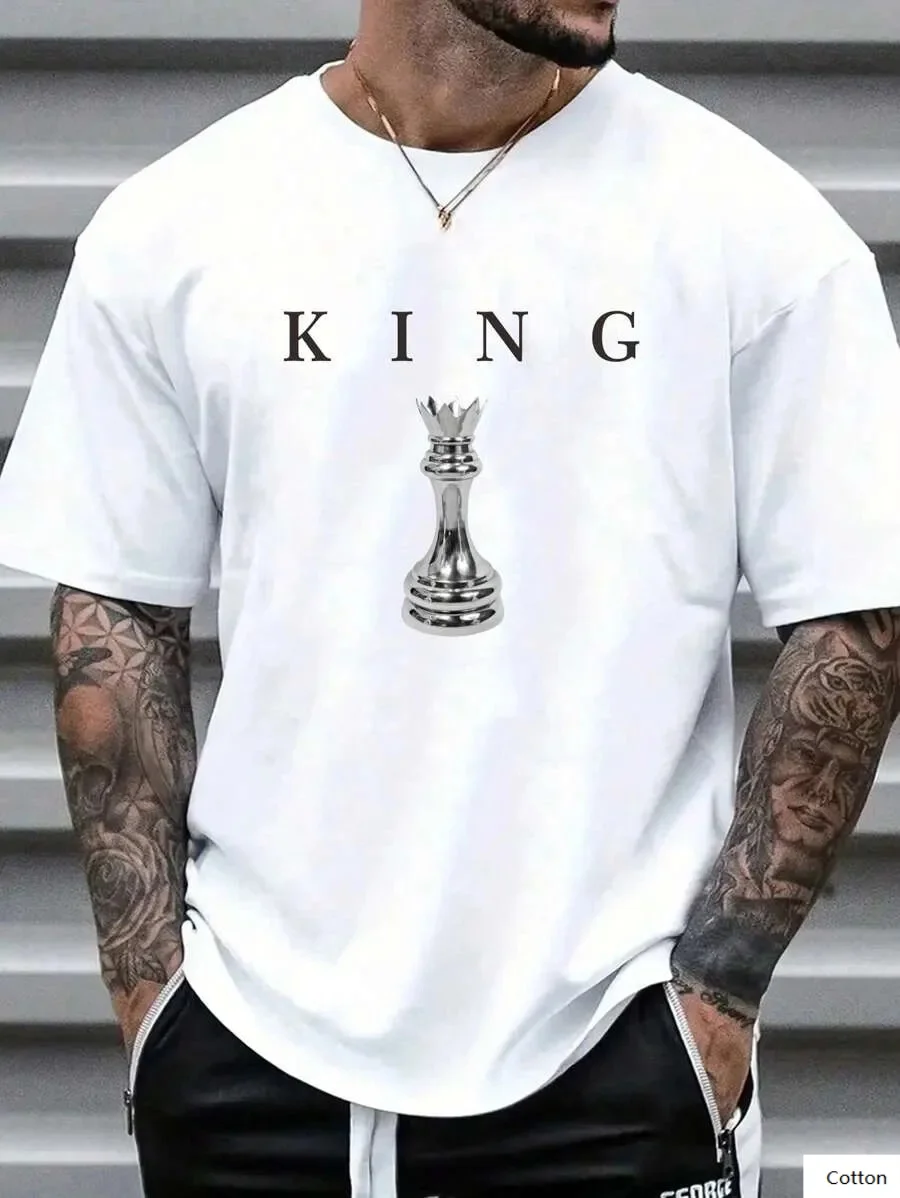 

Fashionable Men's Cotton Printed T - Shirt with King Slogan and Chess King Artwork Suitable for Various Occasions Tee S-4XL