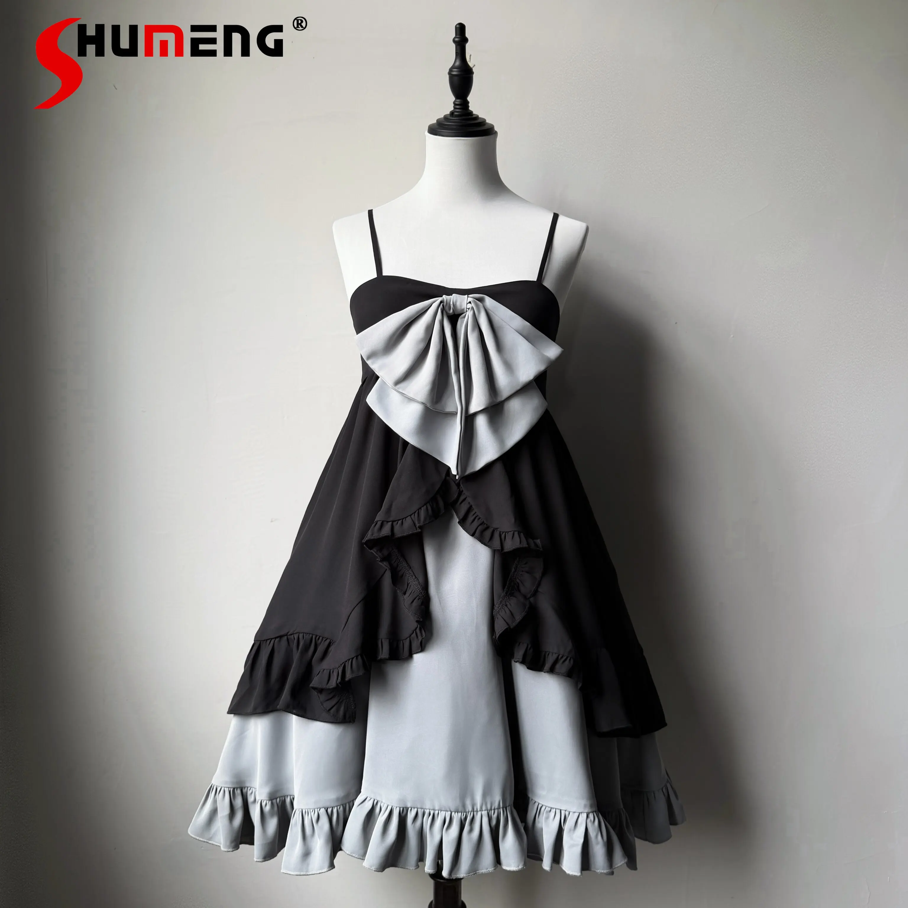 

Elegant Retro Subculture Punk Style JSK Dress Backless Sleeveless Ruffled Big Bow High Waist A-line Short Dress for Women Summer