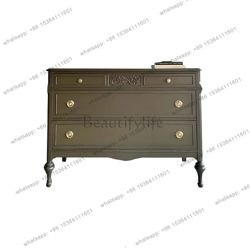 

French light luxury solid wood chest cabinet carved high-end storage drawer storage cabinet