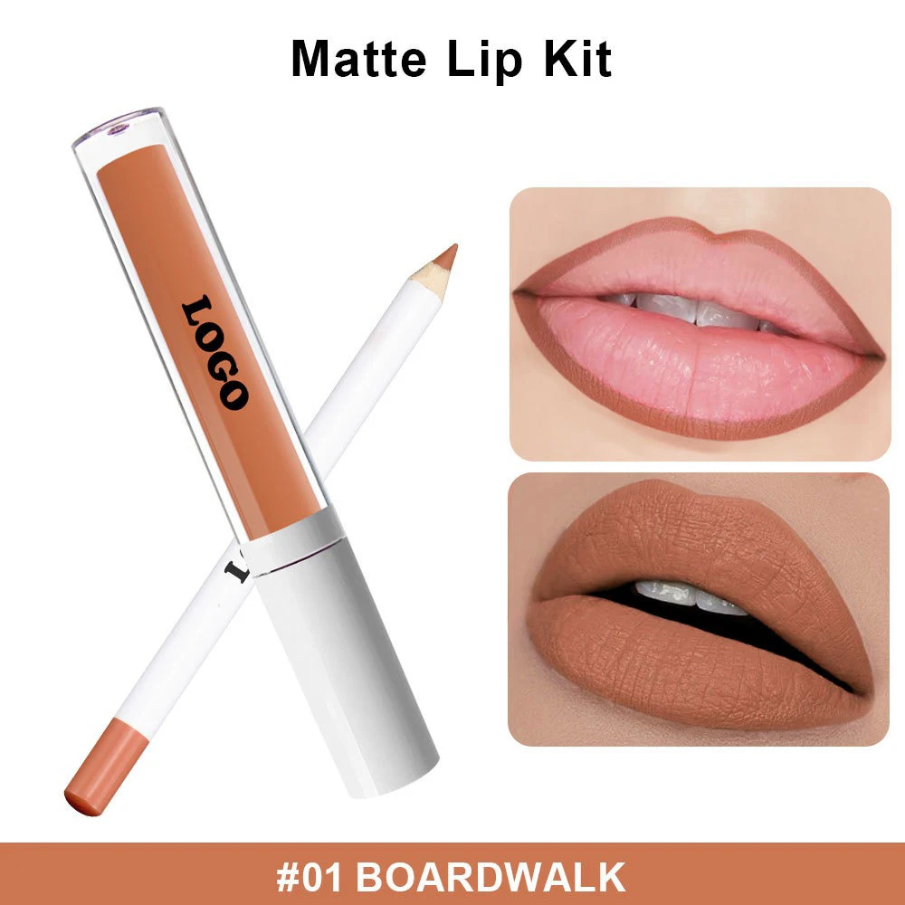 Custom Logo Vegan Wholesale Waterproof Lip Liner Set With Matte Lip Gloss Private Label Long Lasting No Smudge Plumping