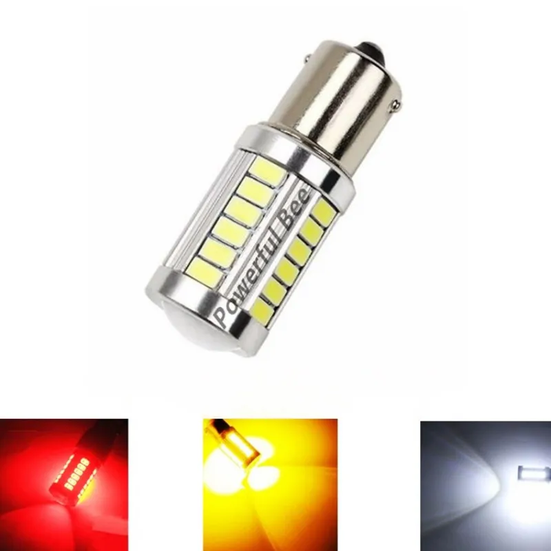 2 x BA15S/1156/P21W 33SMD 15W white red yellow LED DRL reverse brake stop tail back fog lights bulb for DC12V car motorcycle