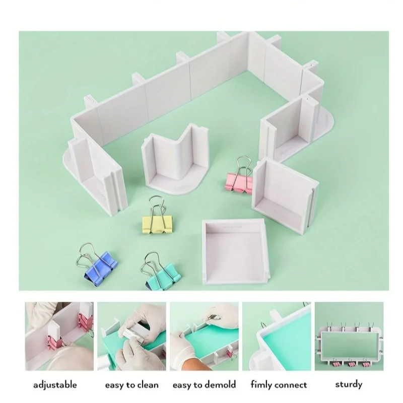 إطار شل قالب قابل لإعادة الاستخدام وقابل للتعديل، مجموعة تصنيع قوالب راتينج السيليكون، قالب صابون الشموع مع الموثق، أداة المجوهرات
