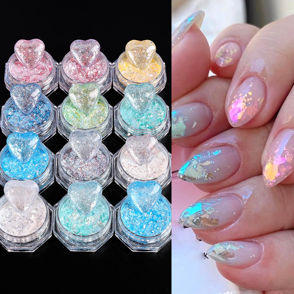 

12шт Блестящие хрустальные блестки для дизайна ногтей Русалка Опал Фея Блестящие хлопья Радужные пайетки Гель-лак для ногтей Аксессуары для ногтей