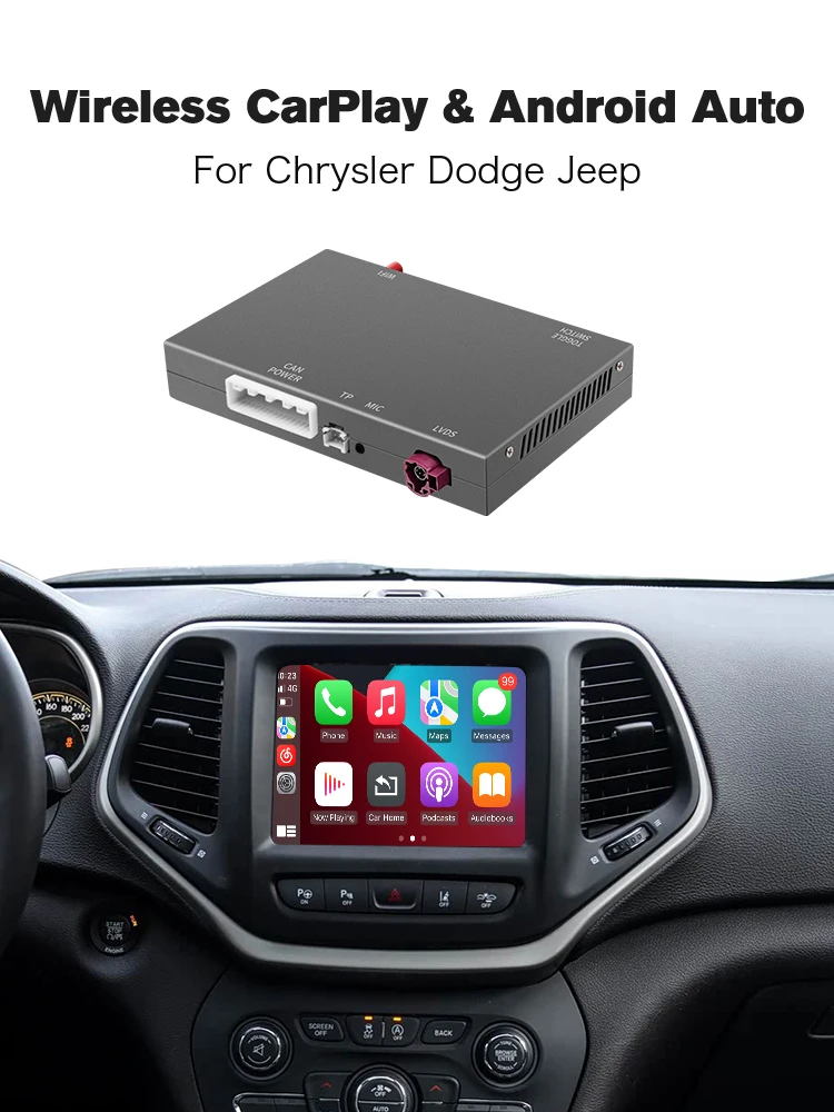 Kabelloses CarPlay Android Auto für Dodge Challenger Chrysler 300C Jeep 2014-2019 OEM Auto-Interface-Upgrade Multimedia-Decoder-Box