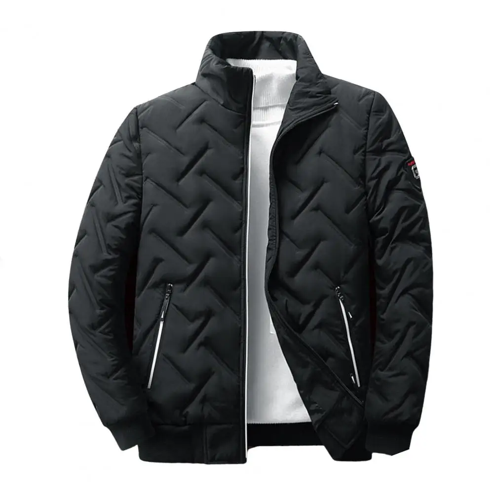 Chaqueta acolchada de algodón con cuello levantado para hombre, abrigo con bolsillos a prueba de frío, de Color sólido, con bolsillos inferiores, ropa de calle