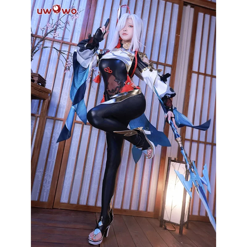 الدفعة الأخيرة أزياء UWOWO Shenhe التأثيرية لعبة Genshin Impact التأثيرية Liyue Cryo Shen He أزياء الهالوين وأعياد الميلاد