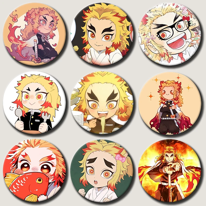 

58mm Anime Character Rengoku Kyoujurou Soft Button Pin Demon Cartoon Brooch Creative Badge for Backpack Clothes Decoration Gift
