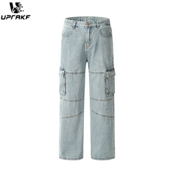 UPRAKF Straight-leg Jeans Streetwear Basic Pants High Street Autumn Casual Side Pocket Denim Fashion Summer