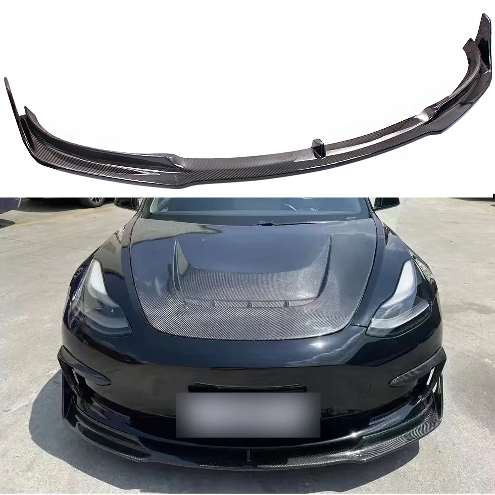 Car Parts Fits For Model 3 Sedan 2017-2021 Front Bumper Lip Chin Spoiler Real Carbon