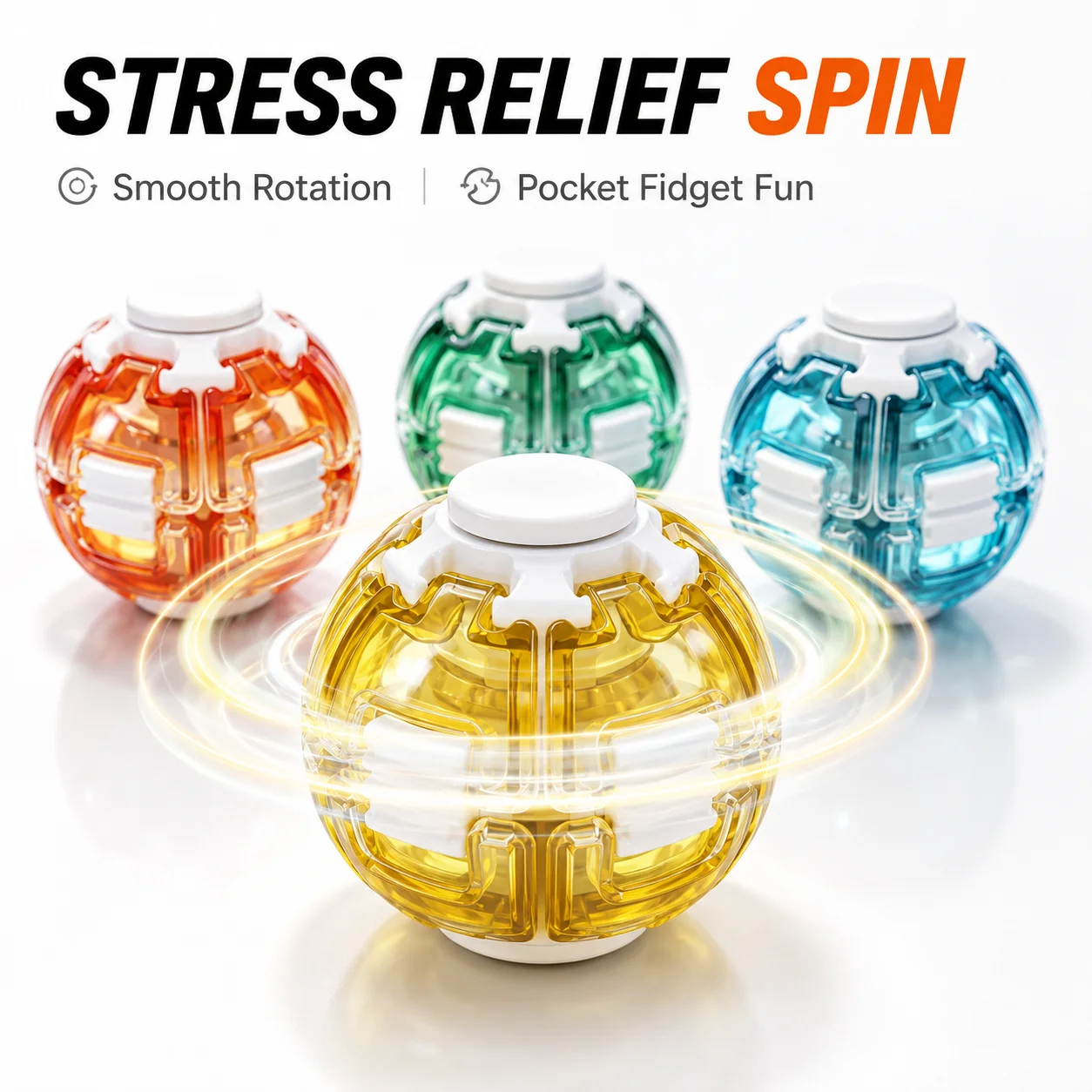 Press to Spin Fidget Ball Quiet Kinetic Spinner Sensory Stress Relief Portable Desk Toy Office Gadget Novelty Gift Collection