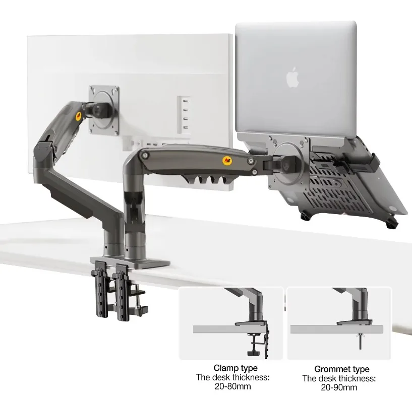 Support pour ordinateur portable avec plateau réglable pour bras de mouvement complet pour ordinateur portable 10-17'' avec plaque VESA pour moniteur 17-30''F160-FP