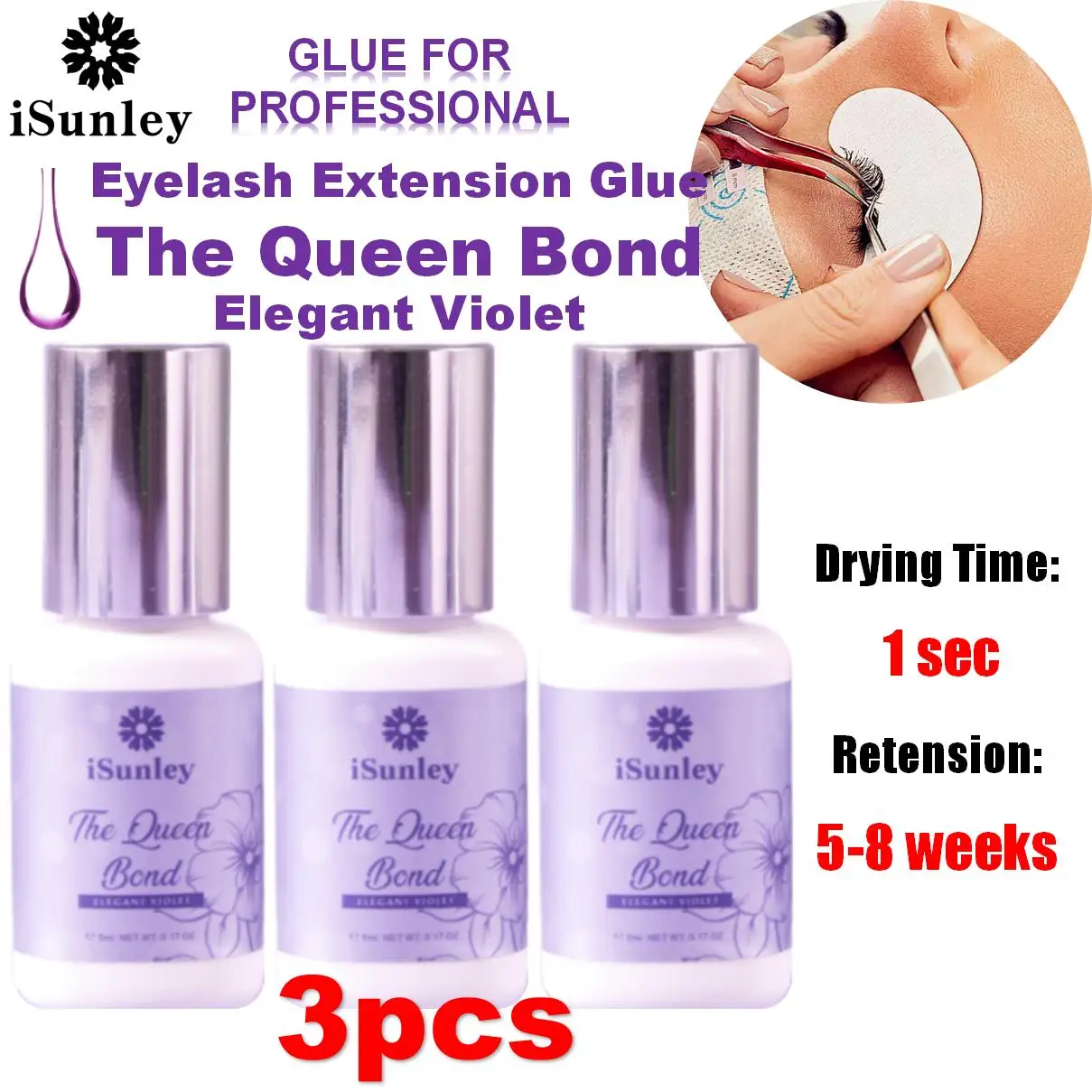 

3pcs 1s Fast Drying 6-8 Weeks Purple Glue for Eyelash Extension Fast Strong Eyelash Extensions Glue False Lash Adhesive Supplies