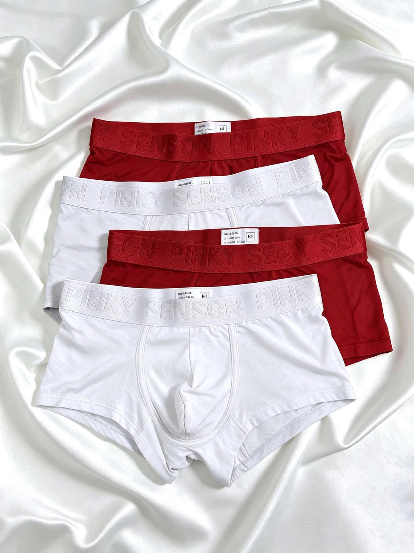 4 Pieces of Men's Underwear Red and White Color Combination Simple Fashion Soft Comfortable Stretch Belt Underwear