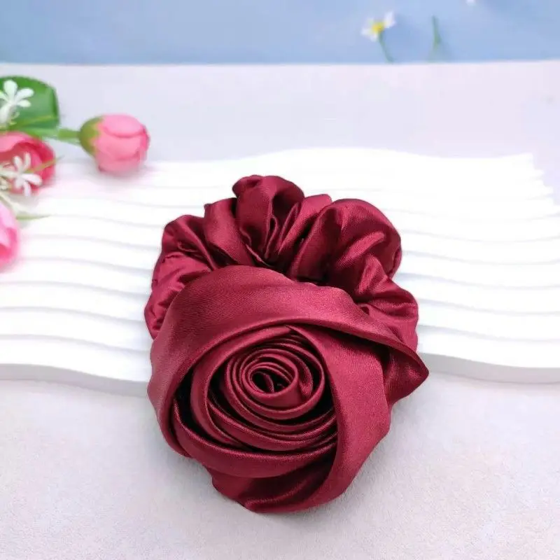 French Retro Fabric Rose Large Intestine Hair Band Elegant Bow  High-Grade Scrunchies  Резинки Для Волос  Girl Hair Accessoires