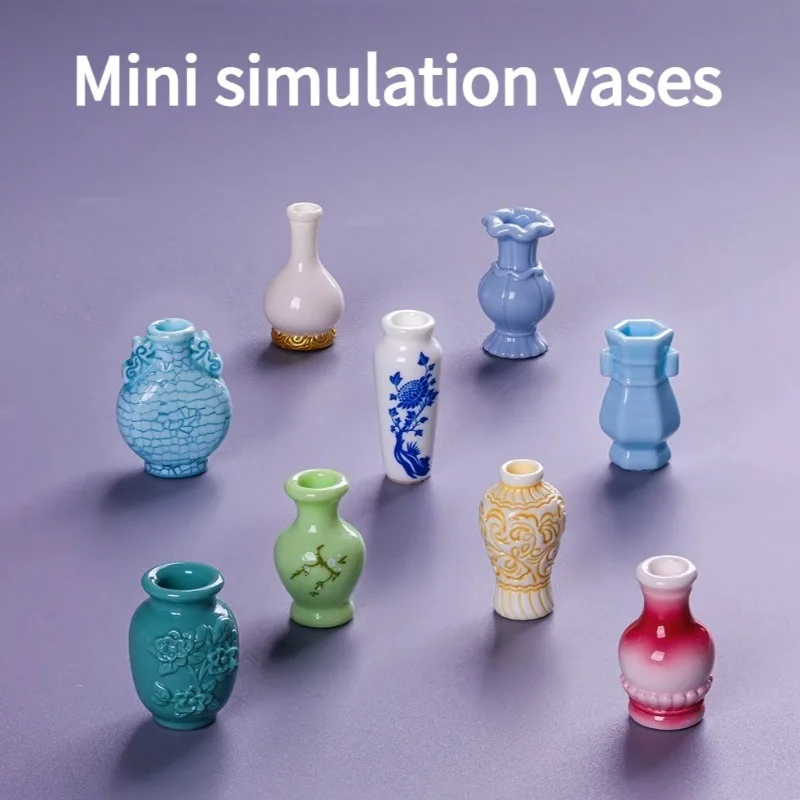 Miniature Resin Vase Decor Micro Landscape Simulation Antique Decor Vase,Resin Decor DIY Accessories Doll House Desktop Ornament